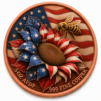Pièce de monnaie en cuivre AVDP personnalisée de 5 oz, design drapeau américain, tournesol, abeille, ronde, impression UV, OEM