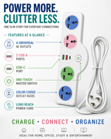 Stop Kontak Universal 4 Lubang Harga Terbaik dengan 2 Port USB dan Port Type-C, Soket Multifungsi dan Kabel Ekstensi Panjang