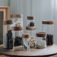 Pot de conservation alimentaire en verre borosilicate fait à la main avec couvercle en bois d'acacia, plusieurs spécifications