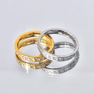 Wholesale Stainless Steel Full Diamond Zircon Women's Trendy Anniversary <strong>Rings</strong> Waterproof and No Tarnish in <strong>Gold</strong> Silver Colors - Product Image 2