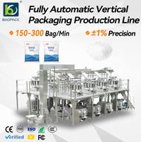Ligne de production d'emballage entièrement verticale et automatique pour le remplissage volumétrique de sel, céréales, café sec, aliments surgelés, et le scellage de sachets en plastique ou en papier