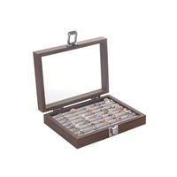 Boîte de présentation de bijoux en bois avec couvercle en verre, compartiments multiples, insert en velours, étui de rangement pour bagues et boucles d'oreilles