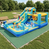 Structure gonflable aquatique FBSPORT, château gonflable avec toboggan aquatique, parc aquatique gonflable avec double toboggan pour enfants