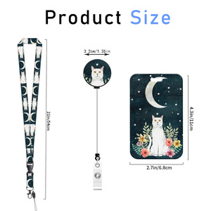 Wholesale black and white cat-patterned lanyard with polyester detachable ID badge <b>clip</b>, retractable epoxy easy-pull <b>buckle</b>. - Product Image 3