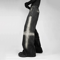 Pantalons en denim coupe bootcut vintage délavés à l'acide avec logo brodé personnalisé, style streetwear, en coton French Terry