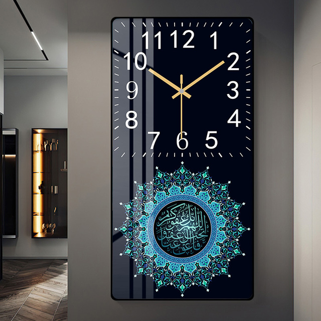 Abstract Arabic Islamic Calligraphy Wall Art Gold Black Posters and Prints Living Room Decorative Painting with Clock