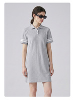Robe mi-longue pour femme, style preppy, tissu mélangé, motif rayé contrastant, tenue décontractée pour les vacances, trois boutons