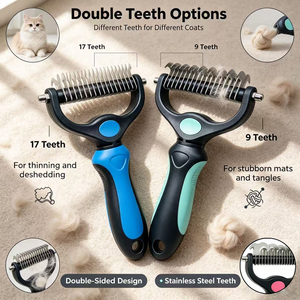 <span class=keywords><strong>Brosse</strong></span> démêlante double face pour animaux de compagnie, lame en acier inoxydable, outil de toilettage pour chiens et chats, démêlage et élimination des poils morts pour poils longs - Product Image 3