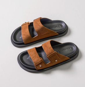 Factory Direct Handmade Genuine Cow Leather Toe <b>Post</b> Sandals Unisex Lightweight Anti Slippery Thick Sole Flip Flops - Product Image 3