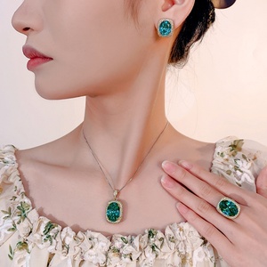 High End Eco-friendly Copper 13*18mm Green Zircon Pendant Earrings <b>Ring</b> <b>Set</b> Gold Plated Jewelry <b>Set</b> <b>Women</b> for Everyday Wear - Product Image 6