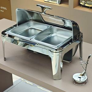 Piring Chafing Mewah Dekoratif 9,0 L, Piring Kapasitas Besar Bentuk Persegi Panjang dan Rol Atas Chafing Warna Perak dan Emas - Product Image 5