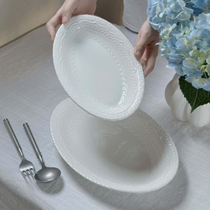 White Oval Lace Embossed 10-inch 12-inch Eco-Friendly Ceramic Dinner <b>Plate</b> <b>Stand</b> Modern Luxury Design for Hotels Wedding Parties - Product Image 5