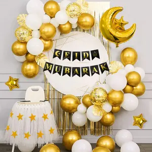 Décoration de fête Eid Mubarak Ramadan Mubarak ballon étoile lune lettre feuille ballons confettis ballon pour fête musulmane