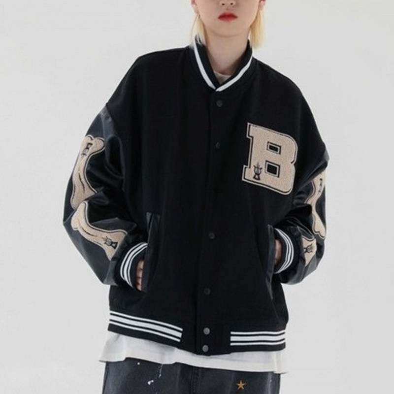 Men's Baseball Jacket with Harajuku Embroidery & Bone Letter