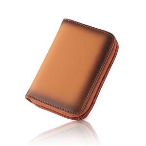 Porte-cartes accordéon miniature fait main en cuir véritable vintage, portefeuille RFID multi-cartes avec fermeture éclair, léger, durable, de luxe et haut de gamme - Product Image 1