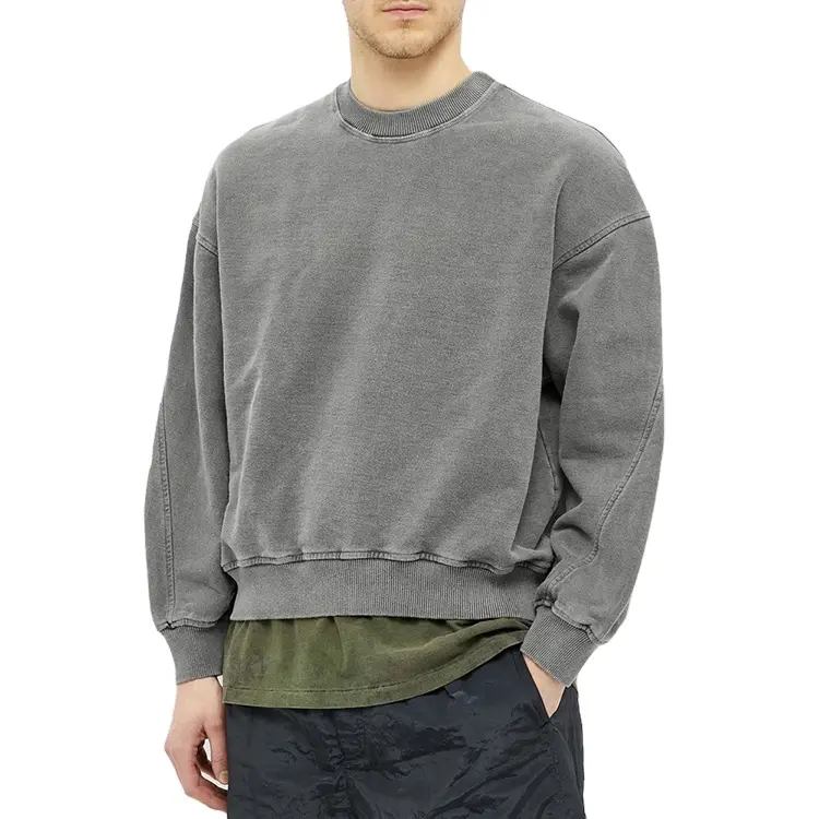 Custom Logo Men Basic Hip Hop Acid Wash Cotton Plain Color Fleece Oversize Plus Size Pullover Men's Hoodies & Sweatshirts