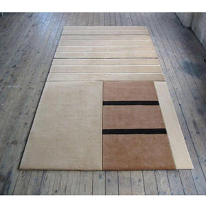 Tapis géométrique Bauhaus moderne |   Tapis linéaire de luxe sculpté à la main |   Tapis de salon géométrique aux tons terreux contemporains - Product Image 5