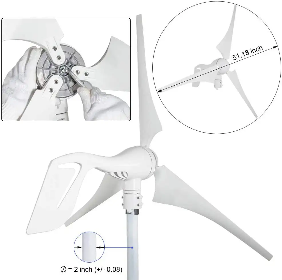 Penjualan terlaris turbin angin kontroler isi daya hibrida 1000w 2000W 400W DC 12V untuk kekuatan rumah