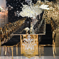 Meuble de table de mariage en acier inoxydable avec base en verre et led