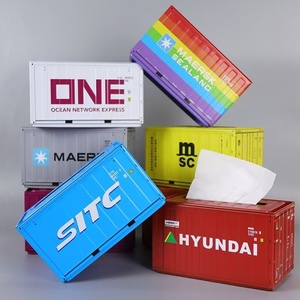 Boîte à mouchoirs en métal en forme de mini-conteneur maritime, modèle réaliste d'un conteneur de fret MSC SITC Hyundai, porte-mouchoirs - Product Image 2
