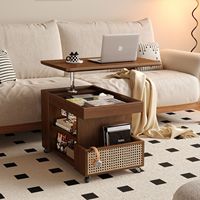 Table basse mobile en bois massif avec fonction relevable, armoire latérale compacte pour petit salon ou canapé