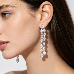 Goldleafgem Pear Cut Lab Grown Diamond Long Drop Tassel <b>Dangle</b> <b>Earrings</b> 925 Sterling <b>Silver</b> Unisex Luxury Wedding Fine Jewelry - Product Image 2