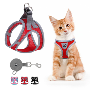 Arnés universal transfronterizo para gatos y perros con correa para el pecho, malla de doble capa, reflectante, cierre de hebilla extensible, estampado de huellas, poliéster - Product Image 5