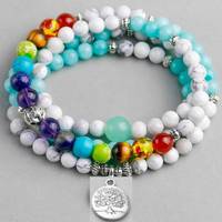 Bracelet unisexe transfrontalier en pierres naturelles avec agate, quartz rose, aventurine verte, œil de tigre, design long à 108 perles