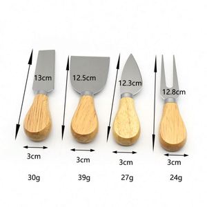 Mini-fourchettes à fromage, couteaux à fromage, lot de 4 couteaux à fromage en acier inoxydable avec manche en bois de chêne - Product Image 2