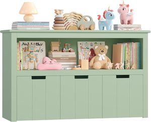 Mueble de Almacenamiento de Juguetes para Niños <span class=keywords><strong>con</strong></span> <span class=keywords><strong>Ruedas</strong></span>, 3 Cajones, Estantería <span class=keywords><strong>Infantil</strong></span>, Color Verde para Sala de Estar, 102 x 33 x 61.5 cm - Product Image 6