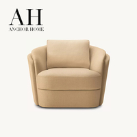 Fauteuil Club Moderne de Luxe Pivotant à 360° avec Dossier Courbé, Revêtement Beige, Confortable, Mousse Haute Densité, pour Villa
