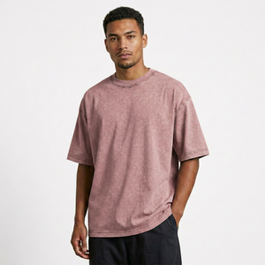 Camiseta de Hombre con Lavado Ácido, Algodón Grueso, Estilo Vintage, Corte Holgado, Cuello Redondo, Manga Corta, Ropa Urbana Casual, Moda Premium - Product Image 1