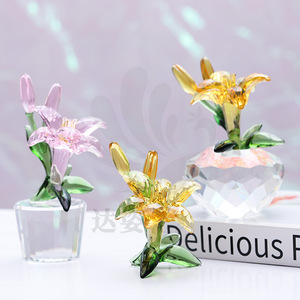 Vase en verre Crystal Lily, ornement rose et jaune, style nordique, cadeau de mariage, décoration artistique - Product Image 3