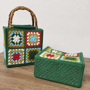 Women's Casual Summer Beach Tote Handmade Straw <b>Bag</b> Bamboo Zipper Closure Polyester Flower <b>Wicker</b> Big Two Rattan <b>Bag</b> Girls - Product Image 2
