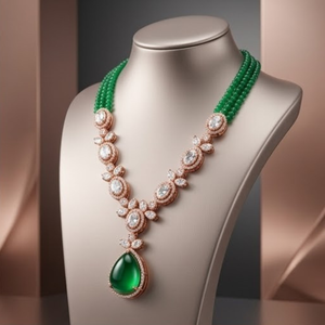 Luxury 925 Silver Emerald Green Stone <b>Necklace</b> Set Designer Bridal Jewelry Elegant Earrings for Women Wear - Product Image 4