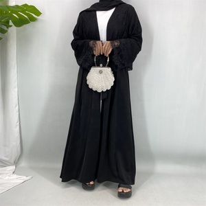 Abaya Chic Sauge Noir Bleu Nida avec Manches en Dentelle + Hijab Assorti - Tenue Élégante et Modeste pour Mariage et Occasions Spéciales (1485) - Product Image 5