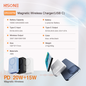 DR03XPM Batterie externe magnétique puissante 20000mAh 10000mAh avec charge sans fil 15W et charge filaire 22.5W, certifiée 3C et design fin - Product Image 4