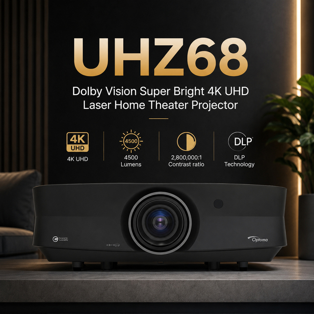 Optoma UHZ68 4K UHD Dual Laser Projector 4500 ISO Lumens Dolby Vision HDR10+  Home Theater Gaming Projector