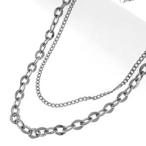 Stainless Steel Double Layer Necklace 50cm Minimalist Punk Style For Men And Women <b>Titanium</b> Steel <b>Chain</b> Jewelry - Product Image 3