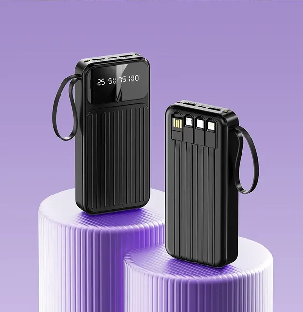 10000mAh Portable Power Bank with 4 In1 Cable Charger LED Digital Display Powerbank External Battery for iphone Samsung