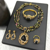 Collier tendance en perles de pierre de cristal CH-HDN2121, bijoux en pierre de cristal turquoise, bracelet/collier/boucles d'oreilles/bague en cristal, vente en gros