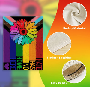 Drapeau de jardin décoratif de tournesol arc-en-ciel de fierté de progrès, la haine n'a pas de maison <span class=keywords><strong>ici</strong></span> extérieur petit drapeau de jardin de décor à la maison - Product Image 2