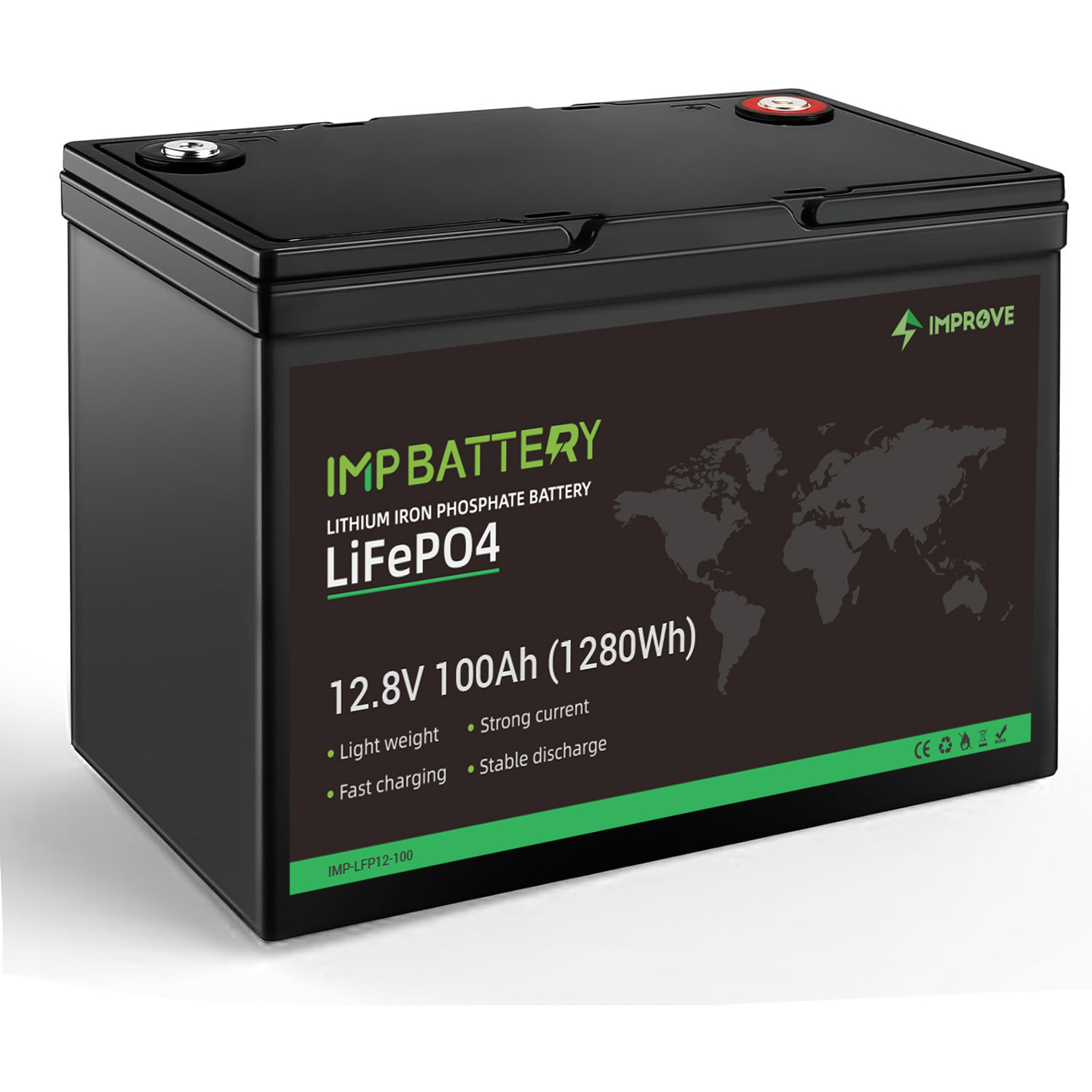 IMPROVE 12.8V 24V <strong>100Ah</strong> <strong>LifePO4</strong> <strong>Batteries</strong> Lithium <strong>Battery</strong> <strong>Lead</strong> <strong>Acid</strong> Replacement for Home Use Rvs Boats