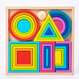 Scatola di legno forma geometrica blocchi arcobaleno giocattolo educativo per bambini apprendimento precoce creativo arcobaleno blocchi giocattolo Puzzle - Product Image 1