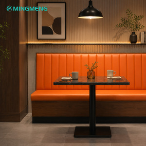Modern Orange Vertical Channel Tufted <b>Restaurant</b> Booth Seating with Marble Table Commercial Dining Furniture <b>Set</b> - Product Image 4