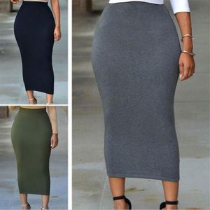 European American Summer Casual Midi <b>Skirt</b> <b>Elastic</b> <b>Waist</b> Solid Color Bodycon Style Plain Dyed Natural Waistline - Product Image 4
