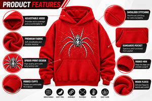 Sudadera con Capucha Roja para Hombre, Nueva Colección 2026, con Bolsillo Delantero Tipo Canguro, Estampado Gráfico de Telaraña Plateada, Sudadera Informal de Manga Larga - Product Image 6