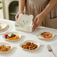 Assiette en plastique de qualité alimentaire motif ours de dessin animé, ensemble de plateaux en plastique, assiette à restes alimentaires, plateau à collation et dessert pour l'heure du thé, vaisselle pour enfants