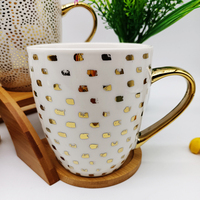 Bonne Qualité À Faible Quantité Minimale De Commande Blanc Solide Couleur Imprimé Léopard de Décalque D'or Poignée 450Ml Grande Capacité En Céramique Tasse de Café