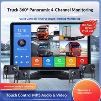 Écran tactile 10,1 pouces, écran partagé 4 voies, moniteur MP5 DVR pour voiture avec BT FM 170 ° Caméra AHD 1080P pivotante pour camping-car/camion/bus/remorque